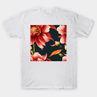 Vintage Floral Romantic Red Flower Design T-Shirt